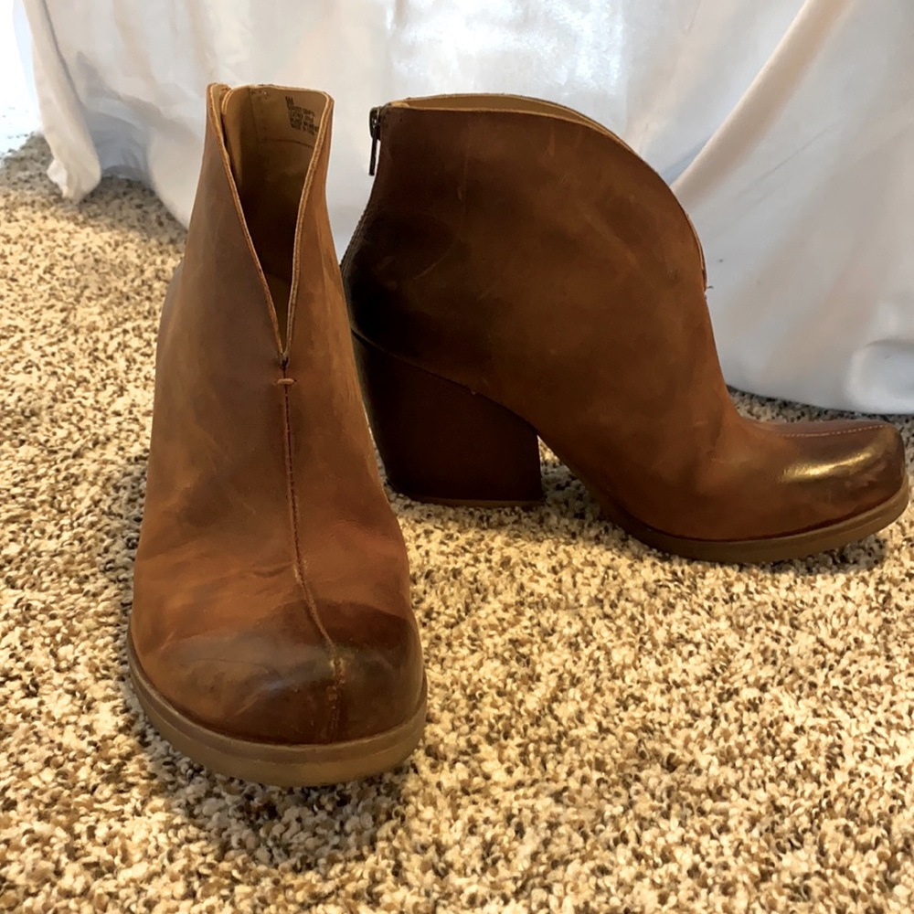 Kork’s Ankle Booties in brown leather.